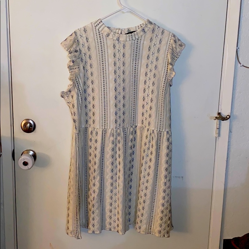 Cream Lace Flutter Sleeve Dress